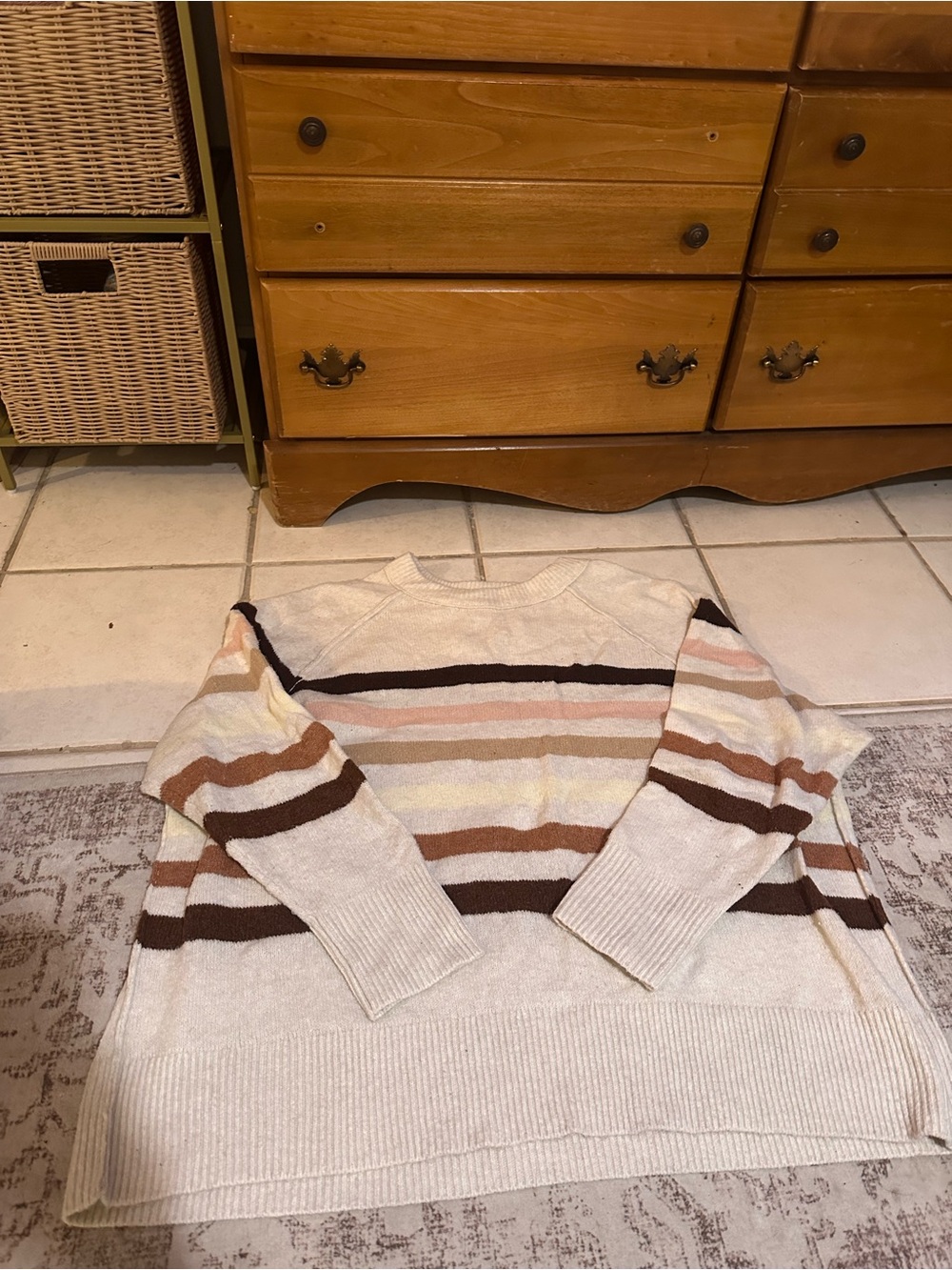 Aerie Neutral Striped Crewneck Sweater